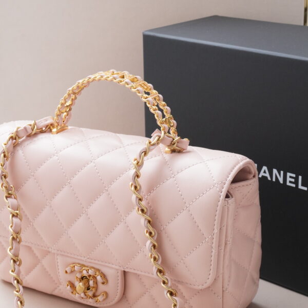 Pink Quilted Lambskin Crystal Mini Top Handle Flap Bag