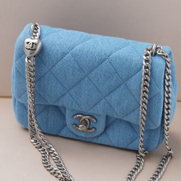 Chanel Heart Crush Mini Flap Bag Blue Denim Aged Silver Hardware